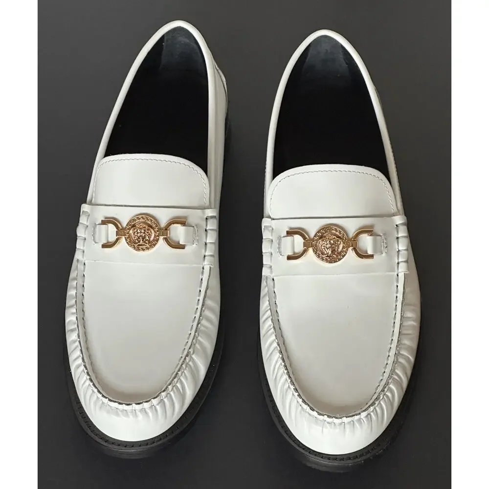 VERSACE Men's Medusa White Leather Loafers 9.5 US (42.5 Eu) 1013592 IT NIB $775